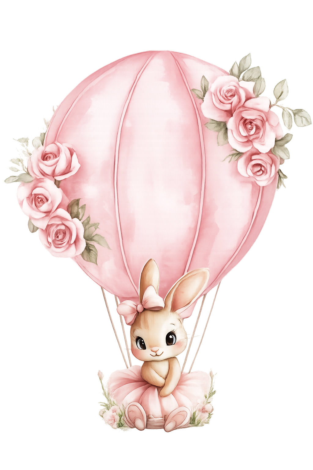Conejita en globo aerostático floral rosa